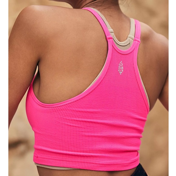 NWOT Free People Movement Happiness Runs Crop Tank in Hot Pink - Picture 3 of 9